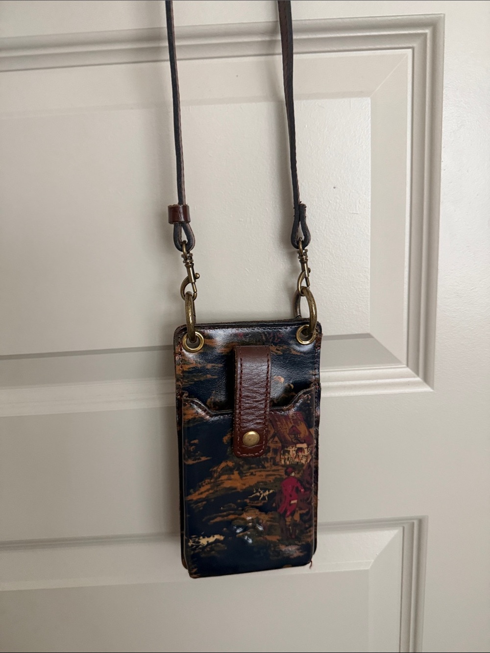 Patricia Nash Painted Brown Leather Phone Crossbody with Removable Strap